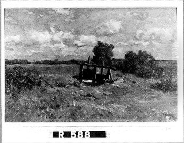 Weide met houten sluis Oil Painting by Johannes-Hubertus-Leonardus de Haas