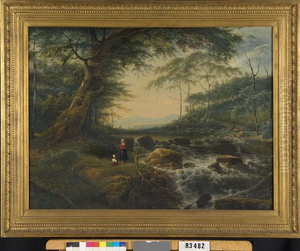 Bosgezicht met waterval Oil Painting by Gerard Van Nijmegen
