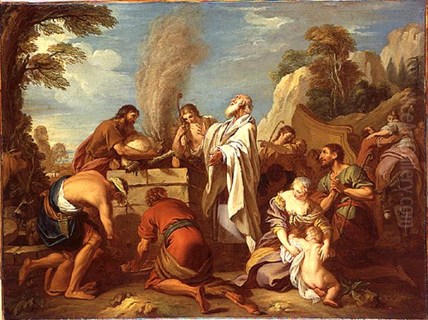 Manue offre un sacrifice au Seigneur pour obtenir un fils Oil Painting by Charles-Joseph Natoire