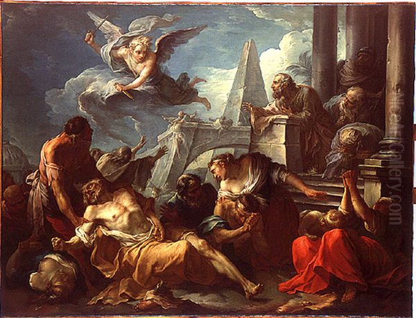 David se resigne a la volonte du Seigneur qui a frappe son royaume de la peste Oil Painting by Joseph-Marie Vien