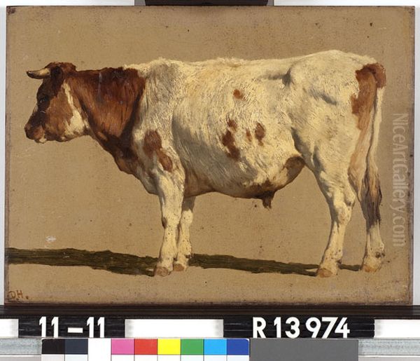 Studie van een roodbonte koe Oil Painting by Johannes-Hubertus-Leonardus de Haas