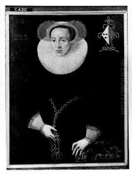 Portrait of Anna van der Aar (1576-1656), wife of Petrus Scriverius Oil Painting by Isaac van Swanenburg