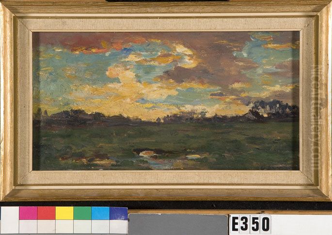 Zonsondergang boven de polder Oil Painting by Charles Dankmeijer