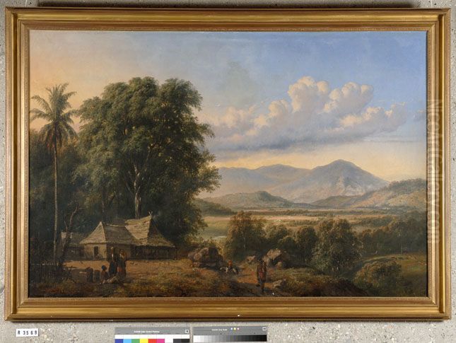 Indonesisch landschap met kampong Oil Painting by Raden Saleh