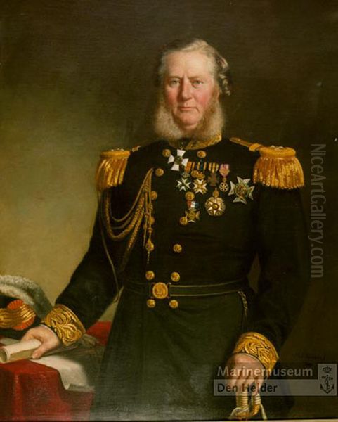 Portrait of Vice-admiral Olke Arnoldus Uhlenbeck (1810-1888), adjutant of King William III of The Netherlands Oil Painting by Barend Leonardus Hendriks