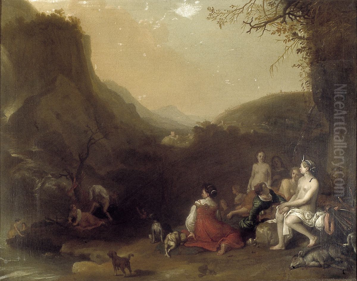 Het bad van Diana en haar nimfen Oil Painting by Nikolaus Knupfer