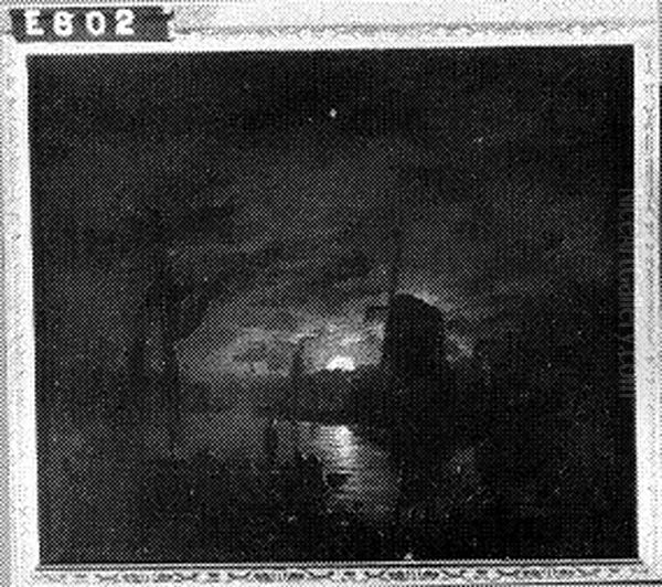 Ships on a river by moonlight Oil Painting by Jacob Abels