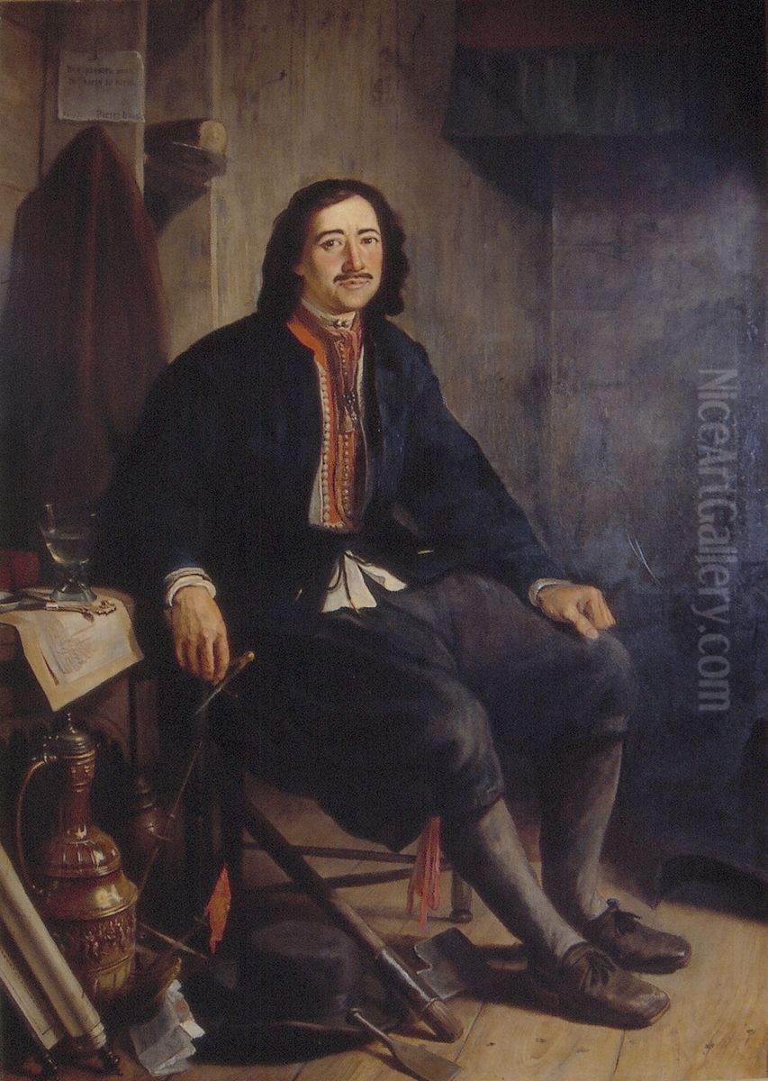 Peter de Grote van Rusland in zijn huis te Zaandam Oil Painting by Christiaan Julius Lodewijk Portman
