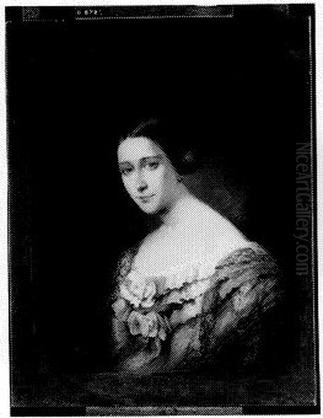 Catharina Daniela (1819-1858), baronesse van Slingelandt. Echtgenote van Jonkheer Jacob George Hieronymus van Tets Oil Painting by Anna Susanna Fries