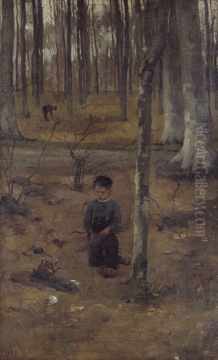 Jongetje in het bos bij Ewijkshoeve Oil Painting by Willem Witsen