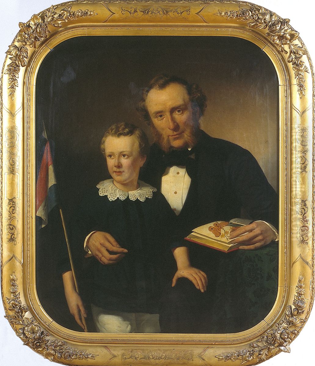 Samuel Constant Snellen van Vollenhoven (1816-1880) met zijn zoon Joan Samuel Oil Painting by Paul Tetar van Elven