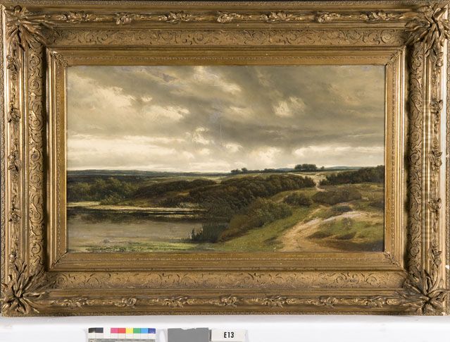 Heidelandschap met vijver Oil Painting by Johannes Gijsbert Vogel