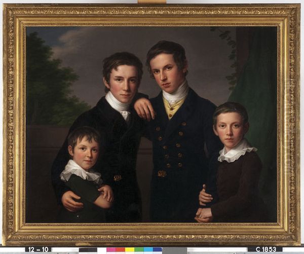 Vier leden van de familie Sillem: Carl (1802-1876), Wilhelm (1804-1885), Ernst (1807-1861), Adolph Hieronymus(1811-1884) Oil Painting by Friedrich Carl Groger