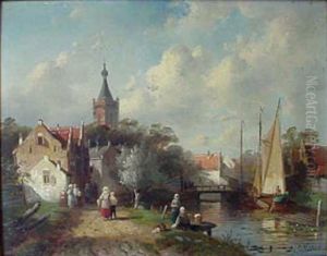 Gezicht op een dorp aan een kanaal