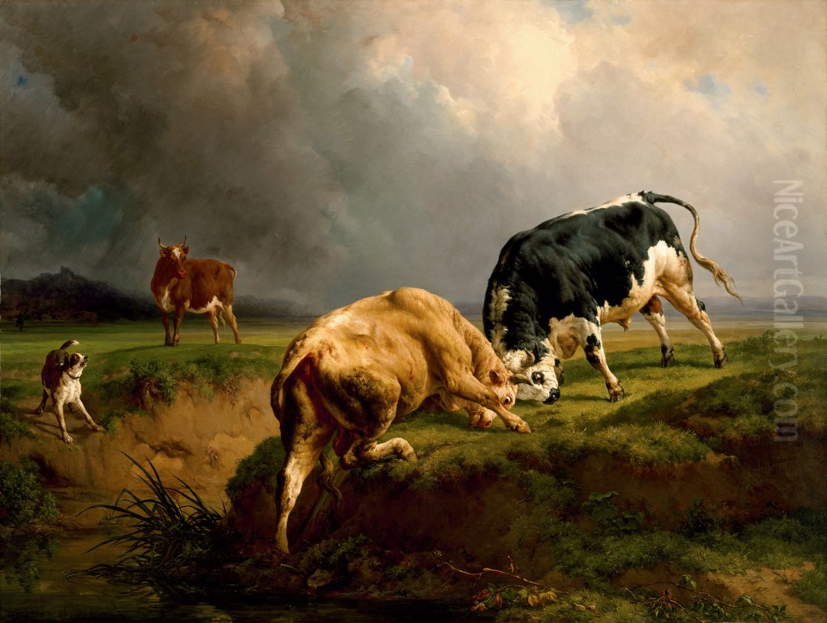 A Bull Fight Oil Painting by Jacques Raymond Brascassat