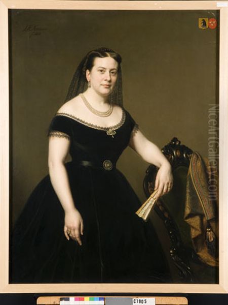 Portrait of Eldina Aldegonde Gaymans, (1835-1915), vrouw van jnkhr. Paulus Anne van Beresteyn Oil Painting by Johan Heinrich Neuman