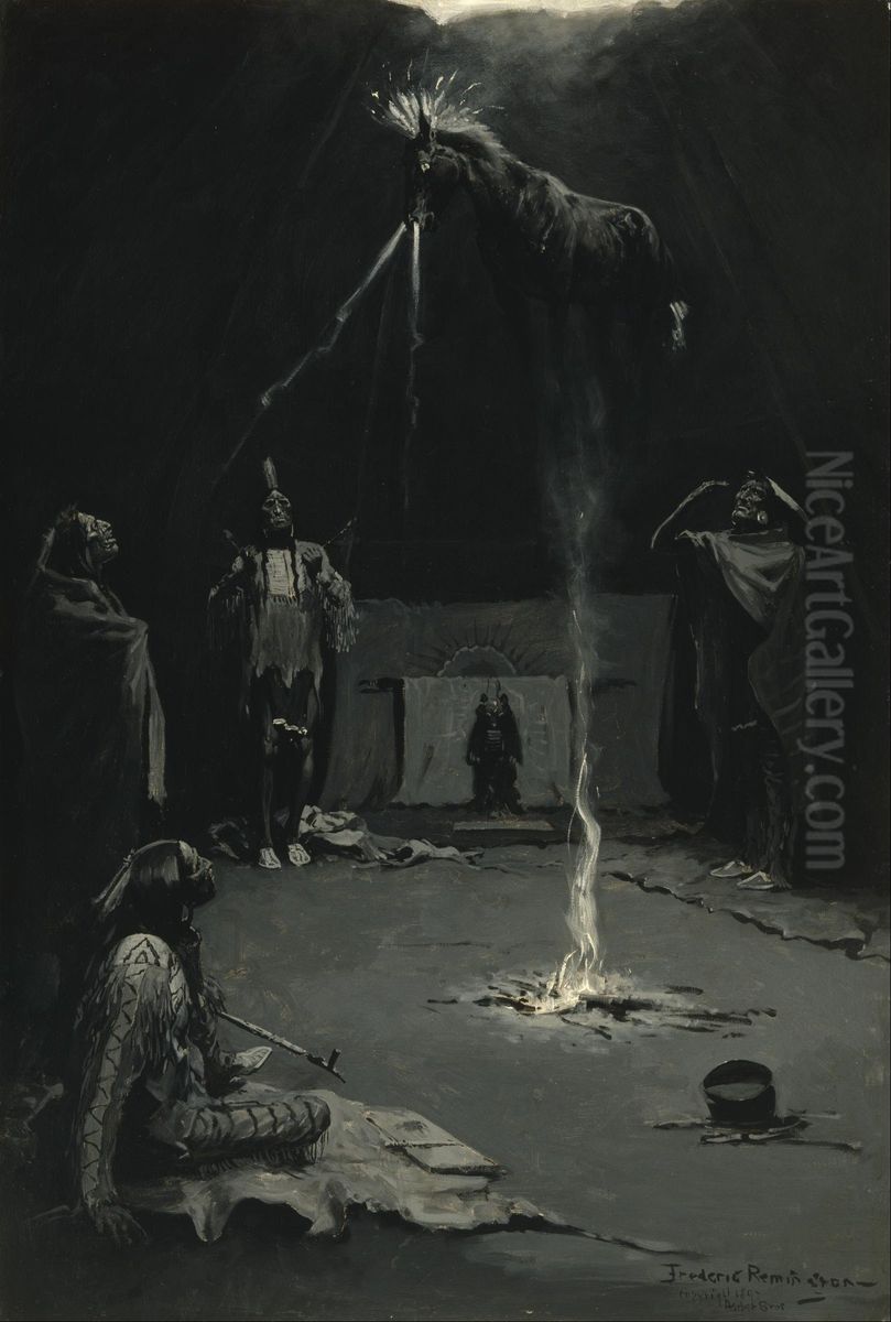 Indian Fire God (The Going of the Medicine-Horse) Oil Painting by Frederic Remington