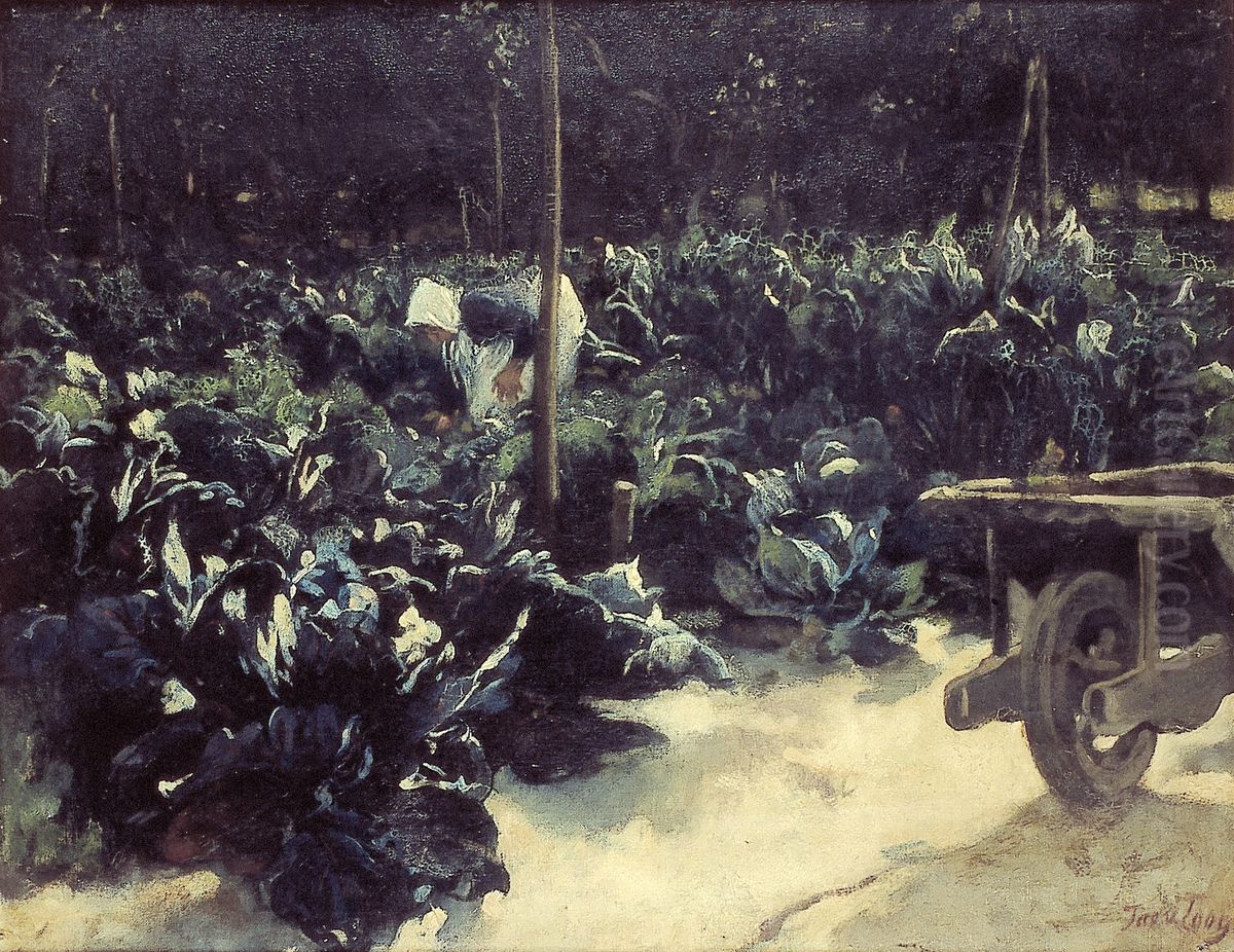 Tuin met kool aan de zoom van het Velzerbos Oil Painting by Jacobus Van Looy