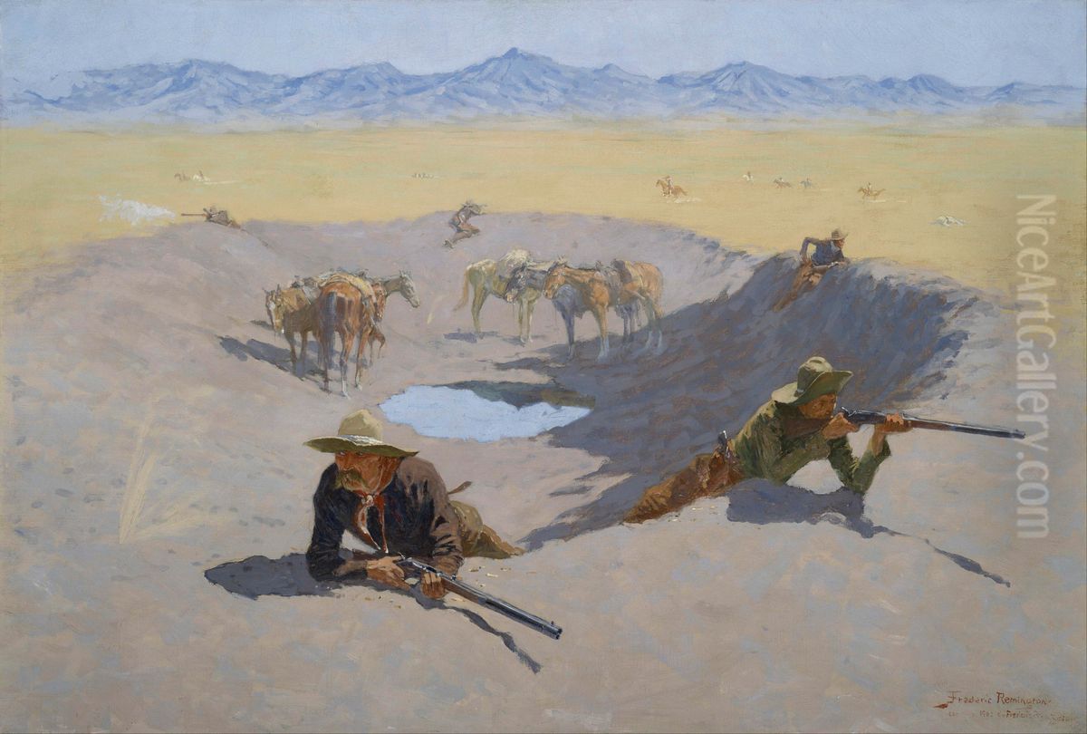 Fight for the Waterhole Oil Painting by Frederic Remington