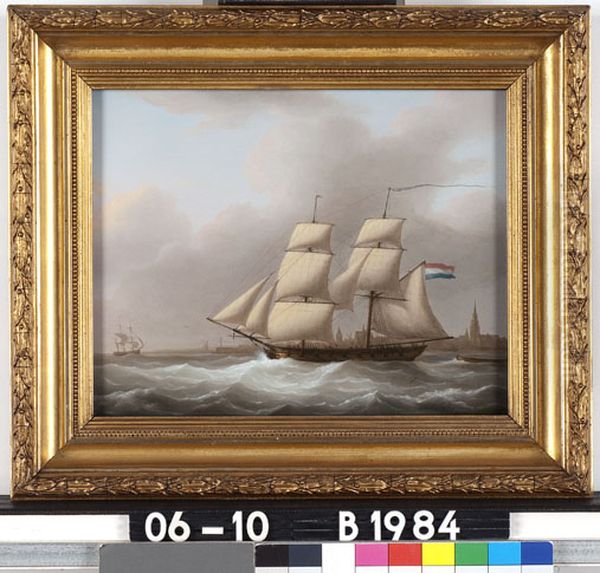 Zeegezicht met schip met volle zeilen Oil Painting by Martinus Schouman