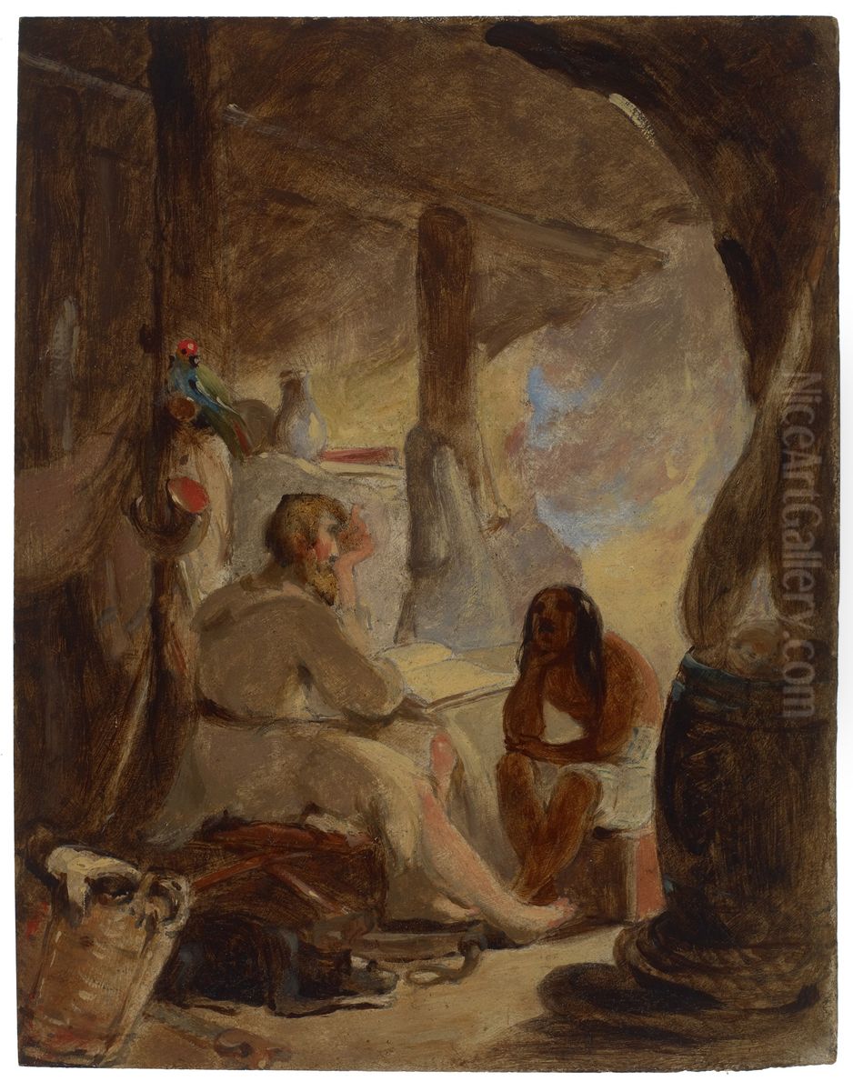 Robinson Crusoe and Friday in the Cave Oil Painting by Thomas Sully