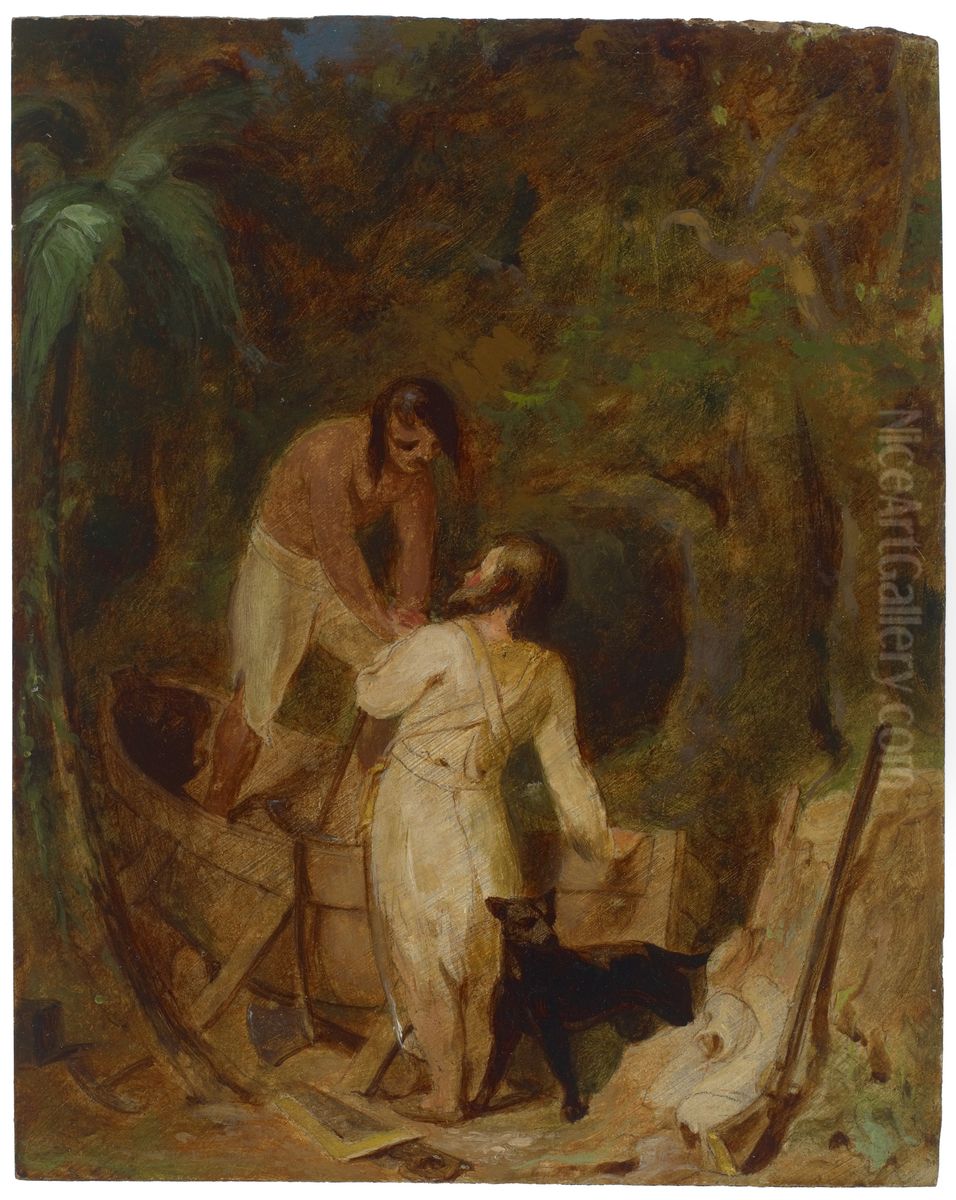 Boat Building by Robinson Crusoe and Friday Oil Painting by Thomas Sully
