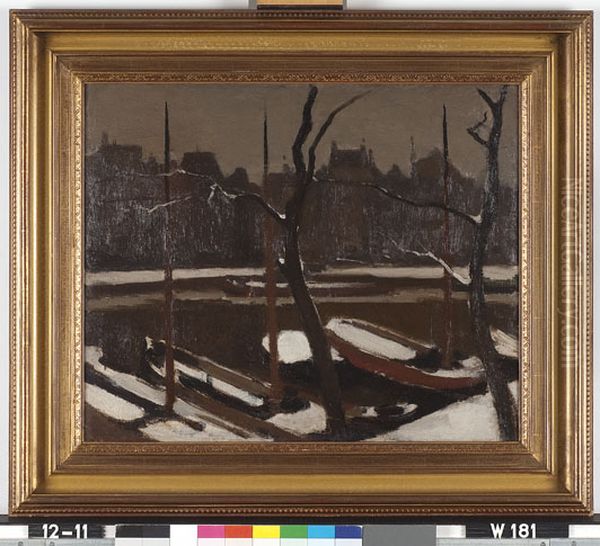 Stadsgezicht in de winter Oil Painting by Willem Witsen