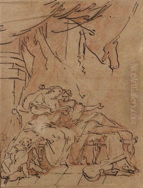 Scene Galante Avec Putti Jouant De La Musique Oil Painting by Joseph Andre Cellony