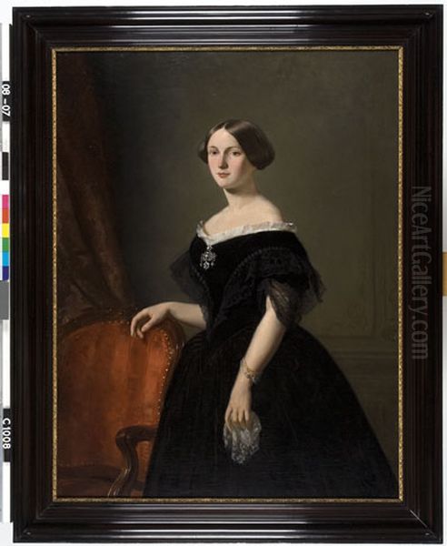 Portret van een vrouw van de familie Bremer Oil Painting by Petrus Theodorus Van Wijngaerdt