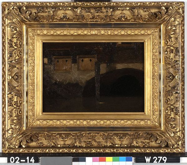 Huizen met meerpaal aan het water Oil Painting by Willem Witsen