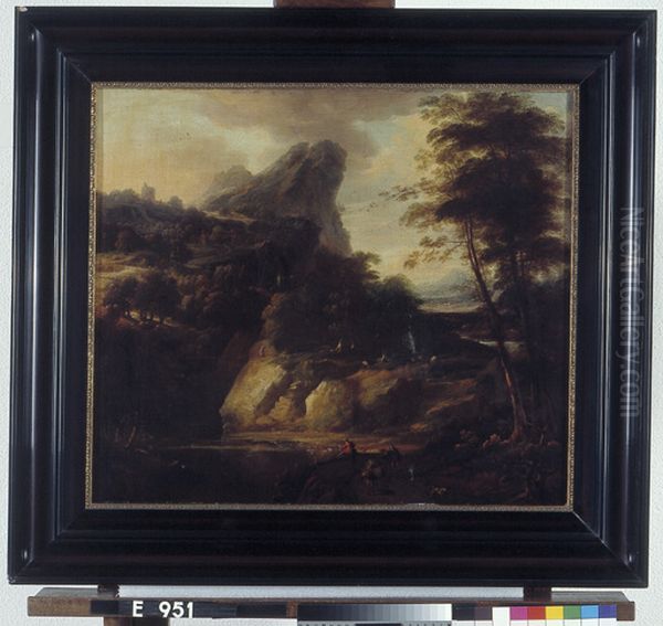 Berglandschap met een meer Oil Painting by Nicolas Poussin