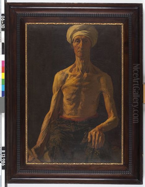 Studie van een halfnaakte man met tulband Oil Painting by Willem Witsen