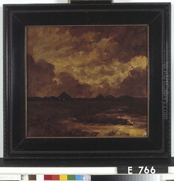Landschap met boerderijen in de avond Oil Painting by Ernst Witkamp