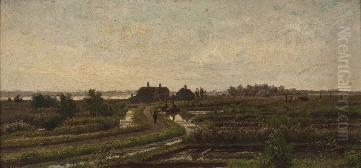 Rivierlandschap met boerderijen Oil Painting by Henricus Johannes Melis