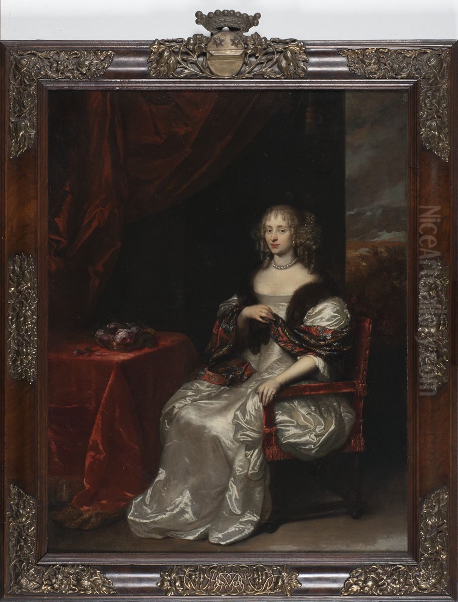 Margaretha von Elverich, genaamd Haes (overl.1678). Echtgenote van 1) Daniel Weyman; 2) Matthias Romswinckel Oil Painting by Caspar Netscher