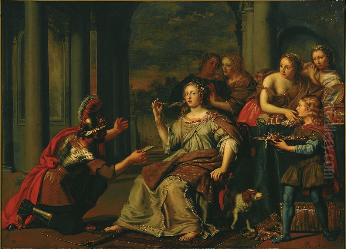 Semiramis receives word of the uprising in Babylon Oil Painting by Adriaen Backer