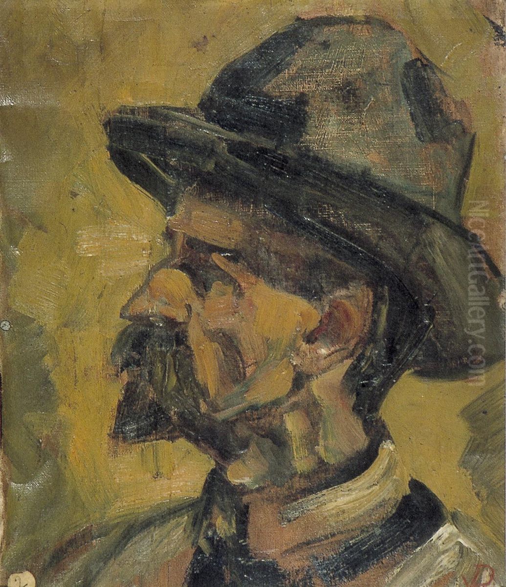 Portret van een man met hoed Oil Painting by Theo van Doesburg
