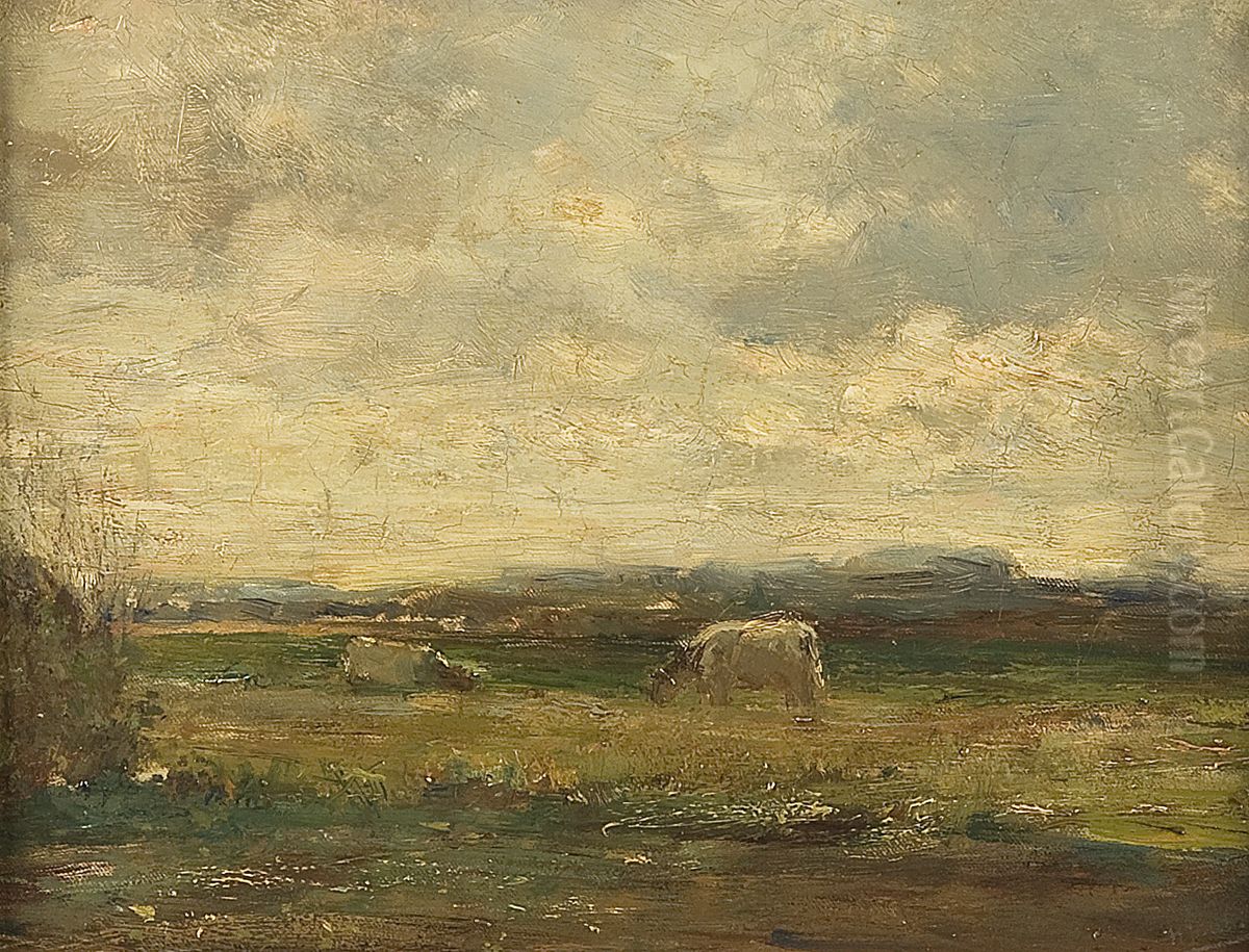 Landschap met twee koeien Oil Painting by Henricus Johannes Melis