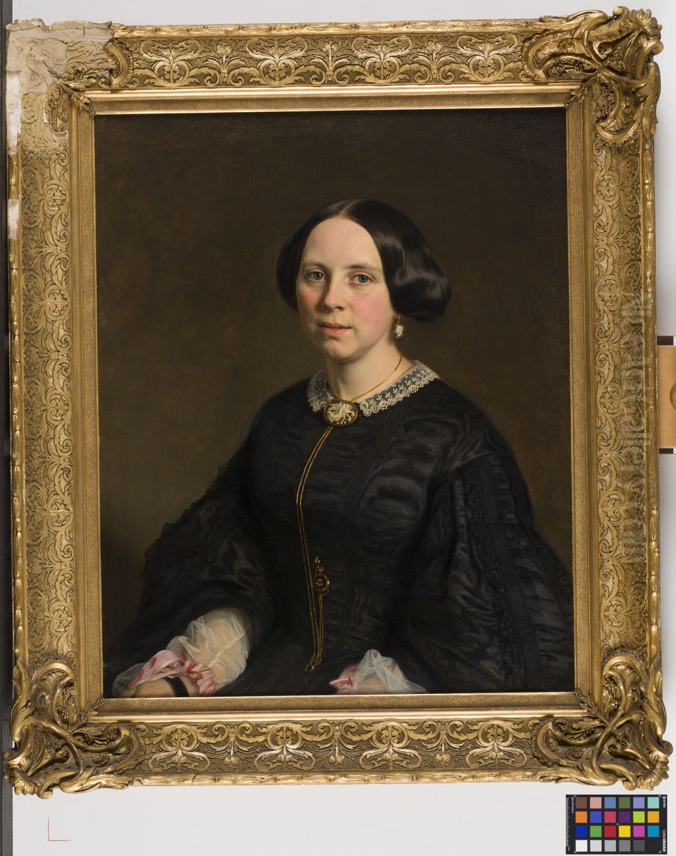 Portrait of Johanna Constantia Vreede (1829-1897), vrouw van  Prof. mr. Otto van Rees (1825-1868) Oil Painting by Johan Heinrich Neuman