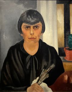 Self portrait with paint brushes