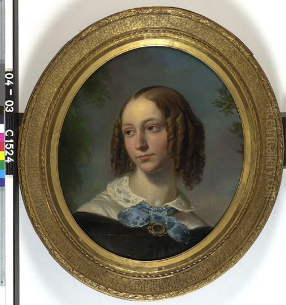 Portrait of mw. Karolina Wilhelmina Kaiser (1817-1891), gehuwd met S. Couwenberg Oil Painting by Martinus Wilhelmus Liernur
