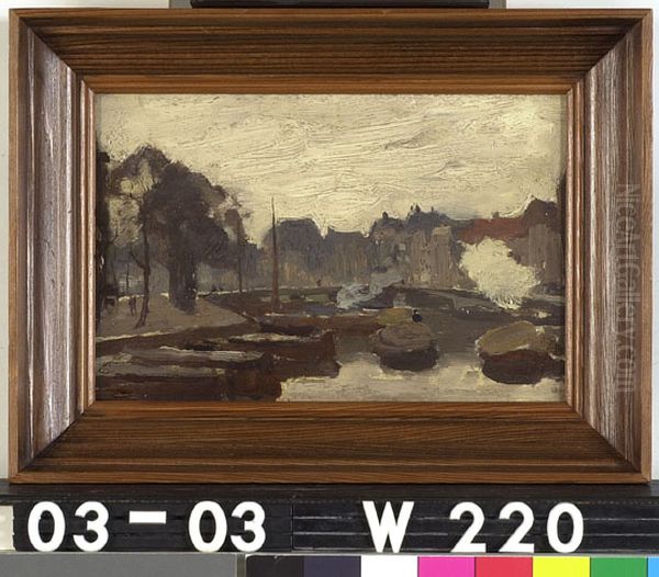 De Kromme Waal met de brug op de achtergrond Oil Painting by Willem Witsen