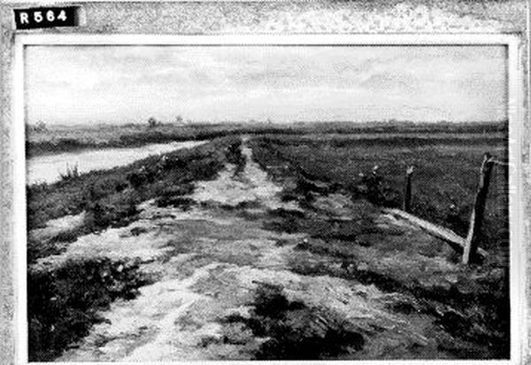 Landschap met zandweg en sloot Oil Painting by Johannes-Hubertus-Leonardus de Haas