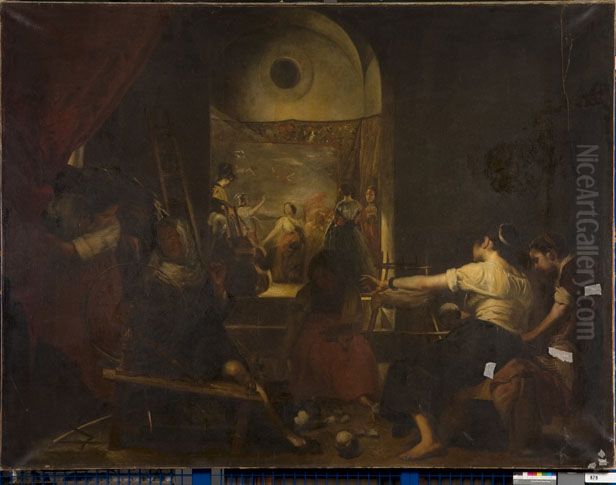 De tapijtweefsters Oil Painting by Henri Goovaerts