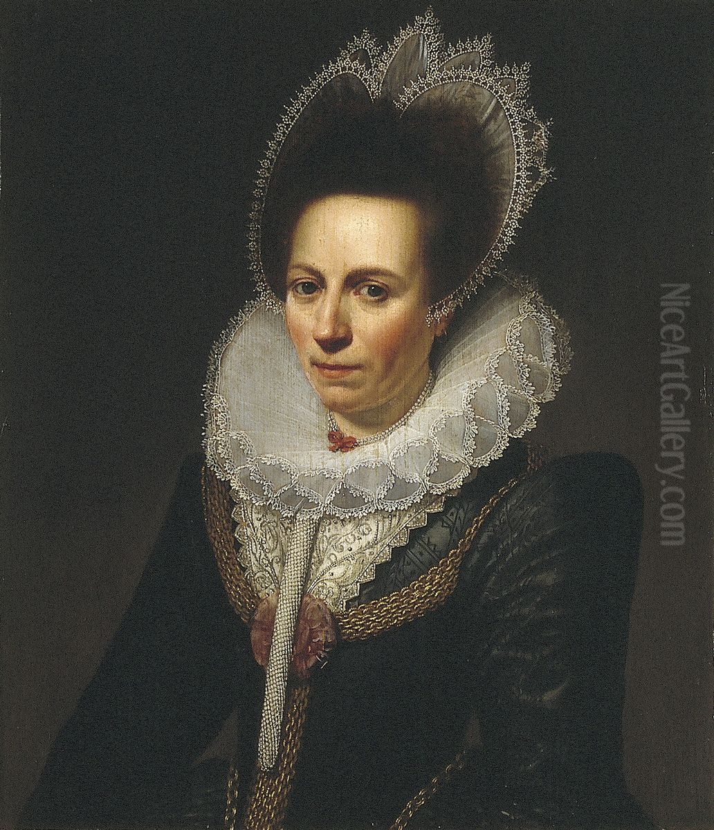 Agnes van den Boetzelaer (1565- na 1613) Oil Painting by Jan Van Ravesteyn
