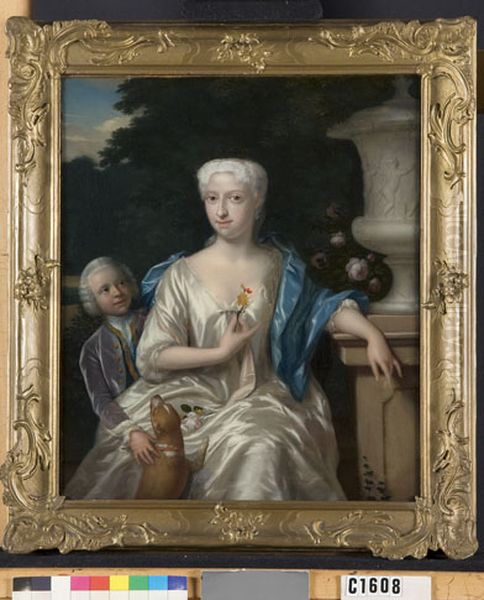 Cornelia Jacoba Kemp (1696-1755), echtgenote van Johannes van Schuylenburch en haar zoon Pieter van Schuylenburch (1714-1774) Oil Painting by Philip van Dijk