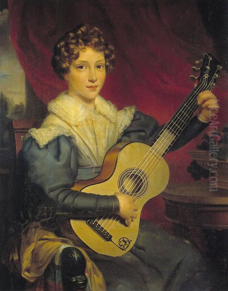 Portrait of Louise Henriette Ameshoff (1815-1855) Oil Painting by Jan Adam Kruseman