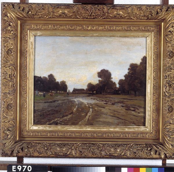 Zandweg met boerderijen Oil Painting by Julius van de Sande Bakhuyzen