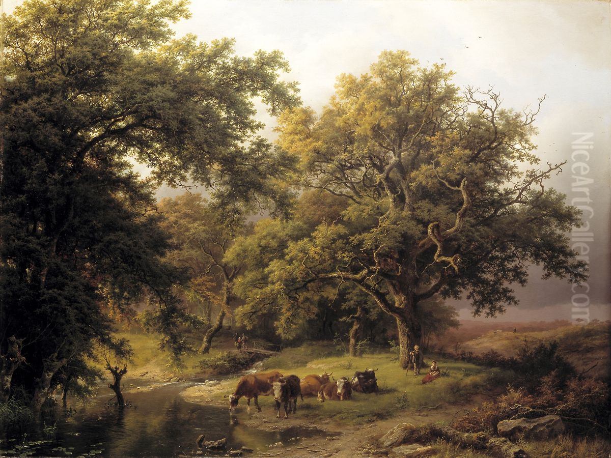 Oude eik aan bosrand Oil Painting by Barend Cornelis Koekkoek