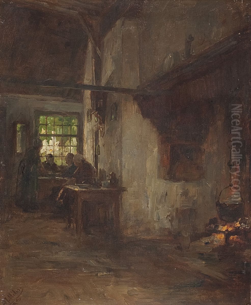 Interieur met grote schouw Oil Painting by Henricus Johannes Melis